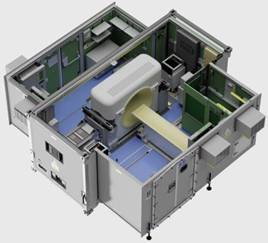 A CAD drawing showing the layout of the Marshall CT Scanner when deployed