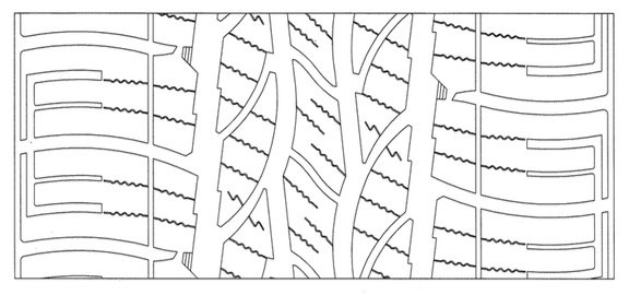 A drawing of the tread profile of the Maxxis tyre